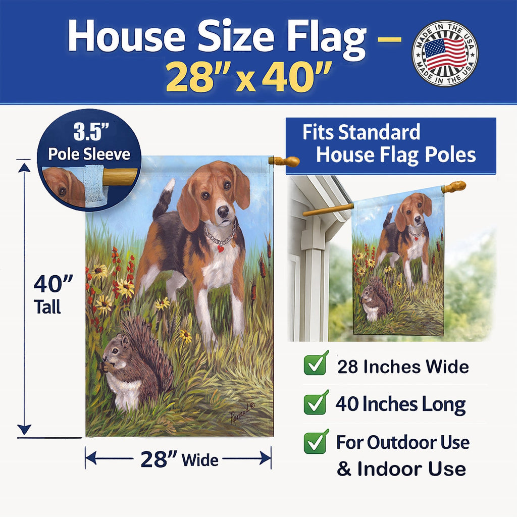 Beagle Hunter Hunted House Flag 28x40 Porch Sleeve Pole Decorative Outside Yard Banner Artwork Wall Hanging, Polyester