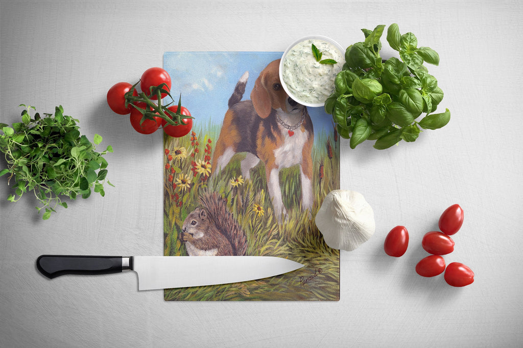 Beagle Hunter Hunted Cutting Board Tempered Glass Kitchen Cutting Surface, Heat Resistant Chopping, Non-Slip Feet, Food Prep & Serving