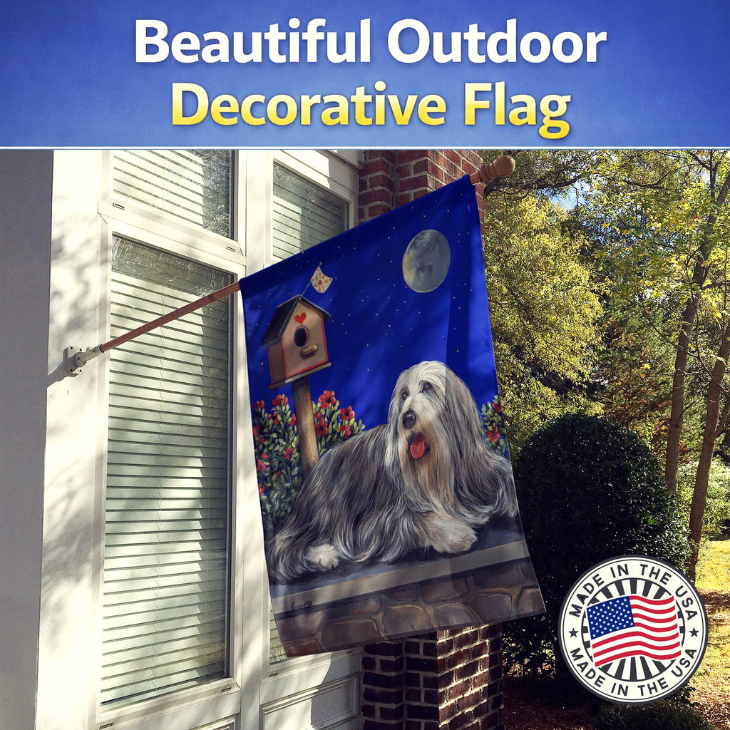 Bearded Collie Moon shine House Flag 28x40 Porch Sleeve Pole Decorative Outside Yard Banner Artwork Wall Hanging, Polyester