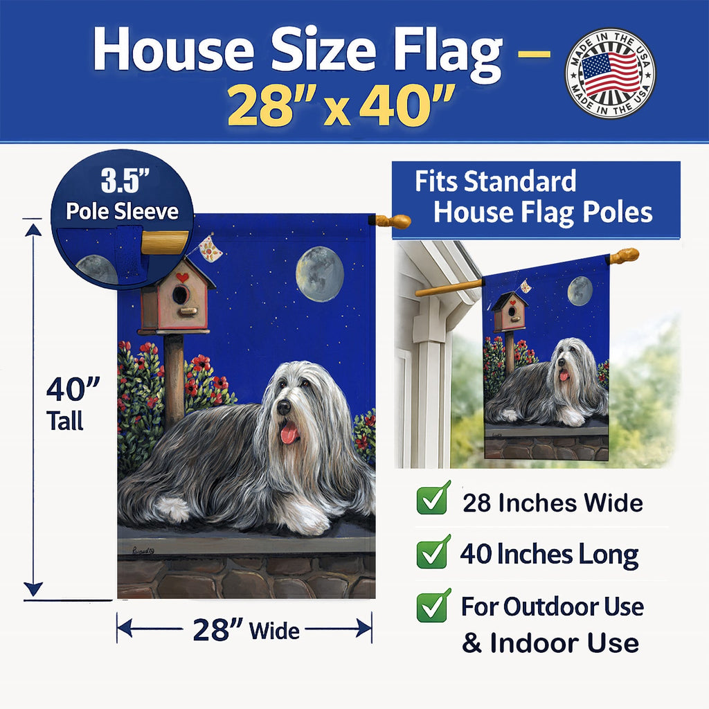 Bearded Collie Moon shine House Flag 28x40 Porch Sleeve Pole Decorative Outside Yard Banner Artwork Wall Hanging, Polyester