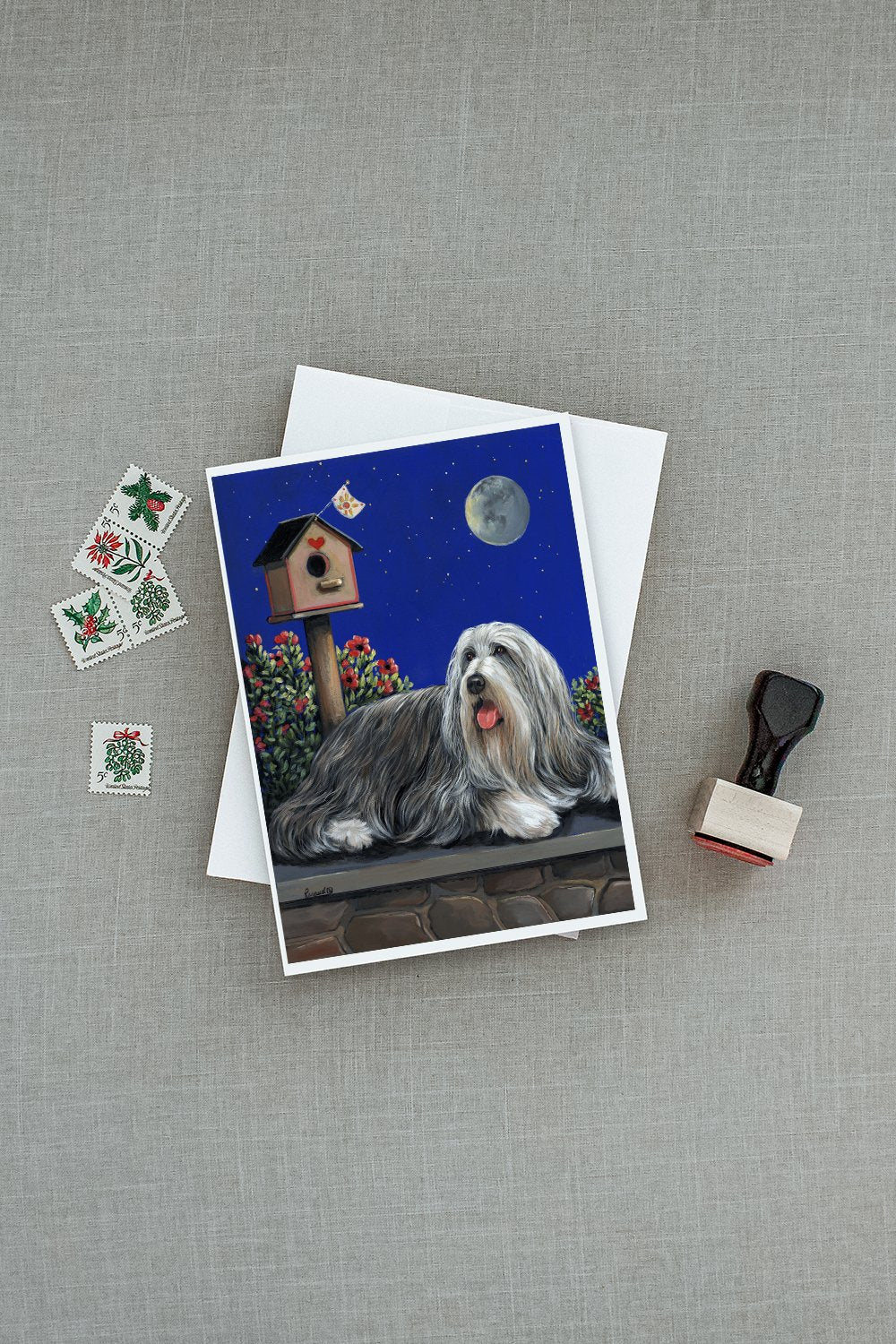 Bearded Collie Moon shine Greeting Cards Pack of 8 Blank Cards with Envelopes Whimsical A7 Size 5x7