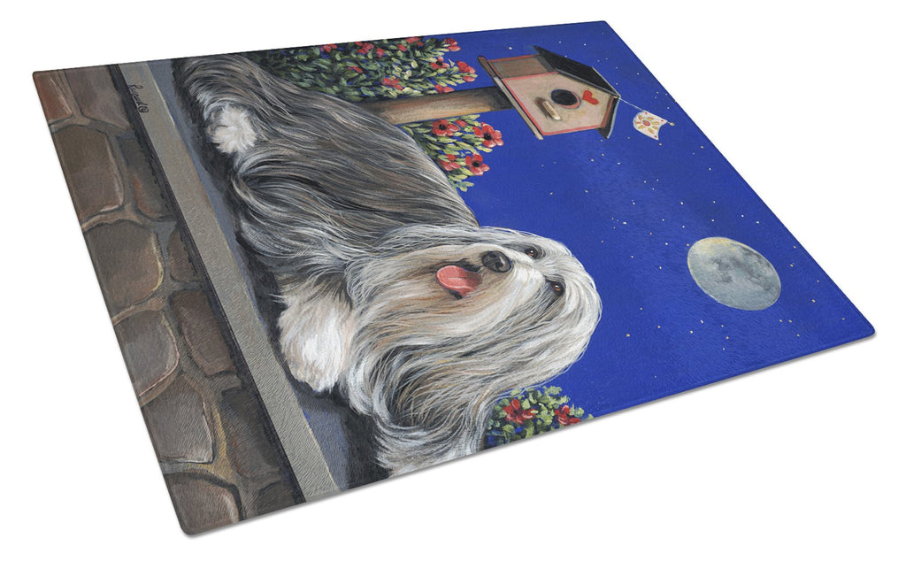 Bearded Collie Moon shine Cutting Board Tempered Glass Kitchen Cutting Surface, Heat Resistant Chopping, Non-Slip Feet, Food Prep & Serving