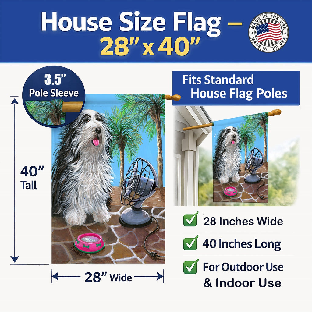 Bearded Collie Cool Summer House Flag 28x40 Porch Sleeve Pole Decorative Outside Yard Banner Artwork Wall Hanging, Polyester