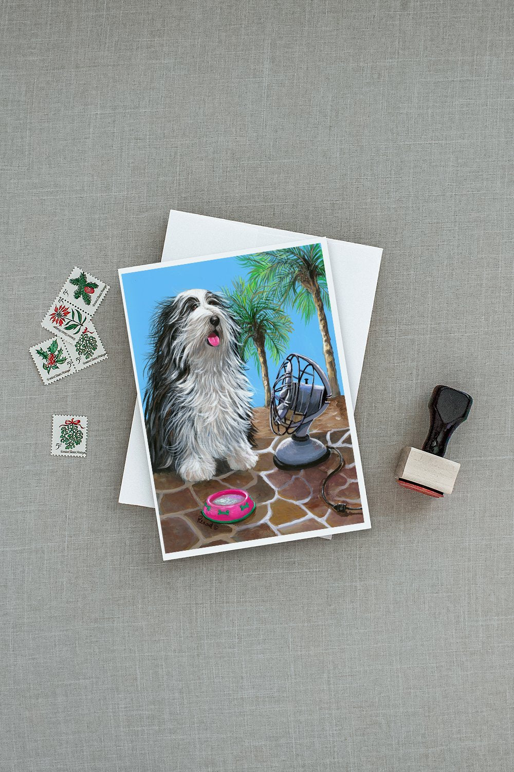 Bearded Collie Cool Summer Greeting Cards Pack of 8 Blank Cards with Envelopes Whimsical A7 Size 5x7