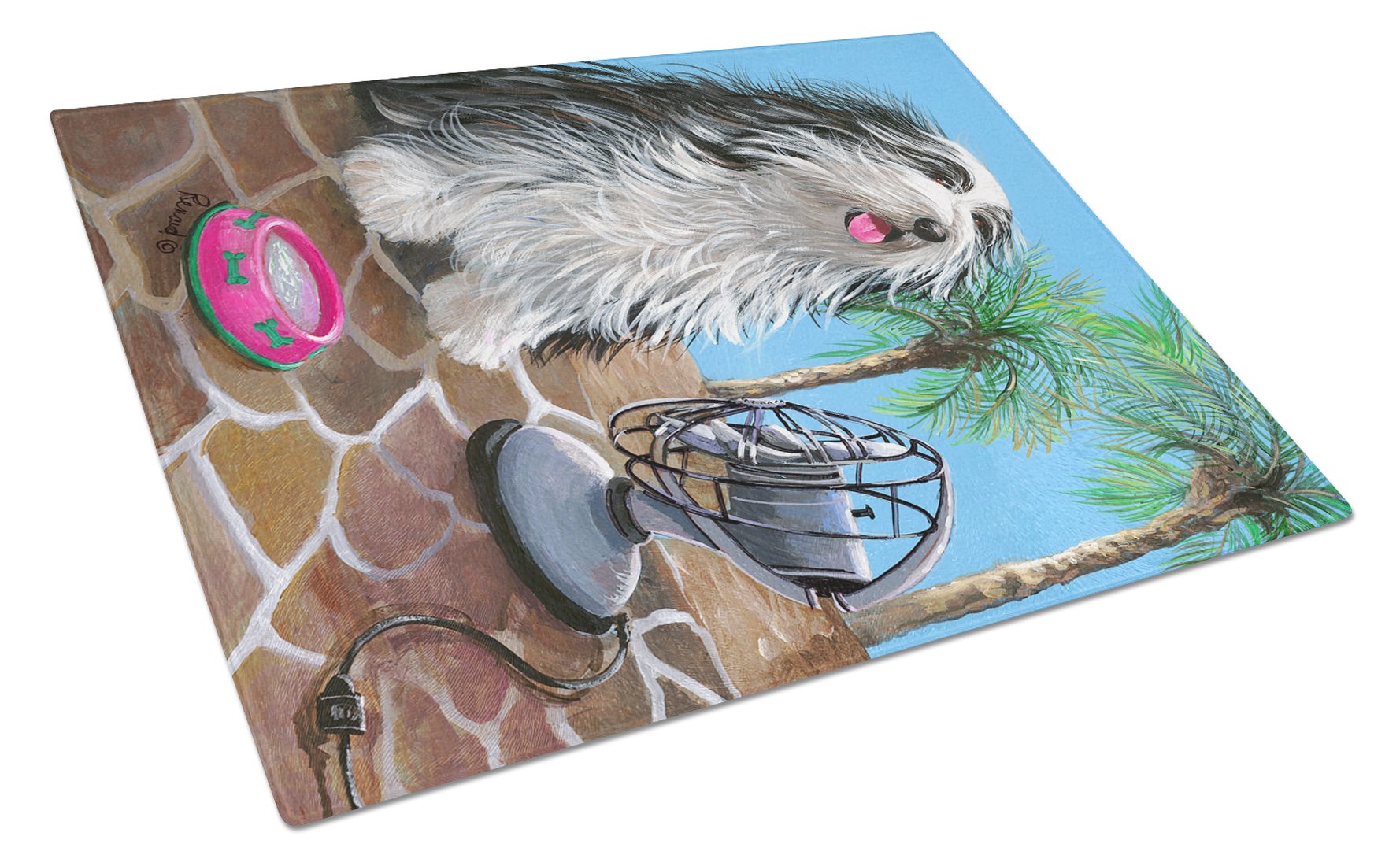 Bearded Collie Cool Summer Cutting Board Tempered Glass Kitchen Cutting Surface, Heat Resistant Chopping, Non-Slip Feet, Food Prep & Serving