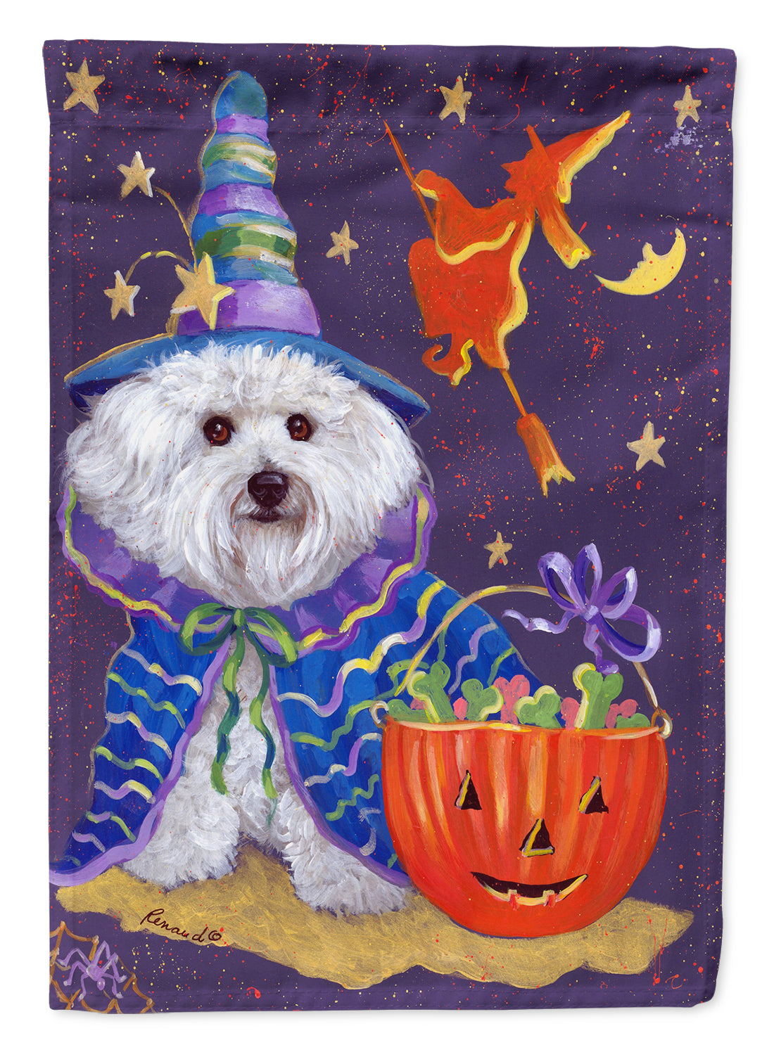 Bichon Frise Boo Halloween House Flag 28x40 Porch Sleeve Pole Decorative Outside Yard Banner Artwork Wall Hanging, Polyester