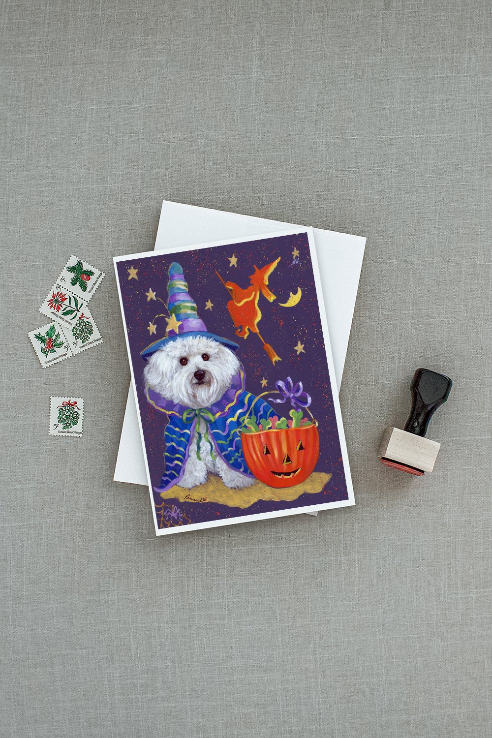 Bichon Frise Boo Halloween Greeting Cards Pack of 8 Blank Cards with Envelopes Whimsical A7 Size 5x7