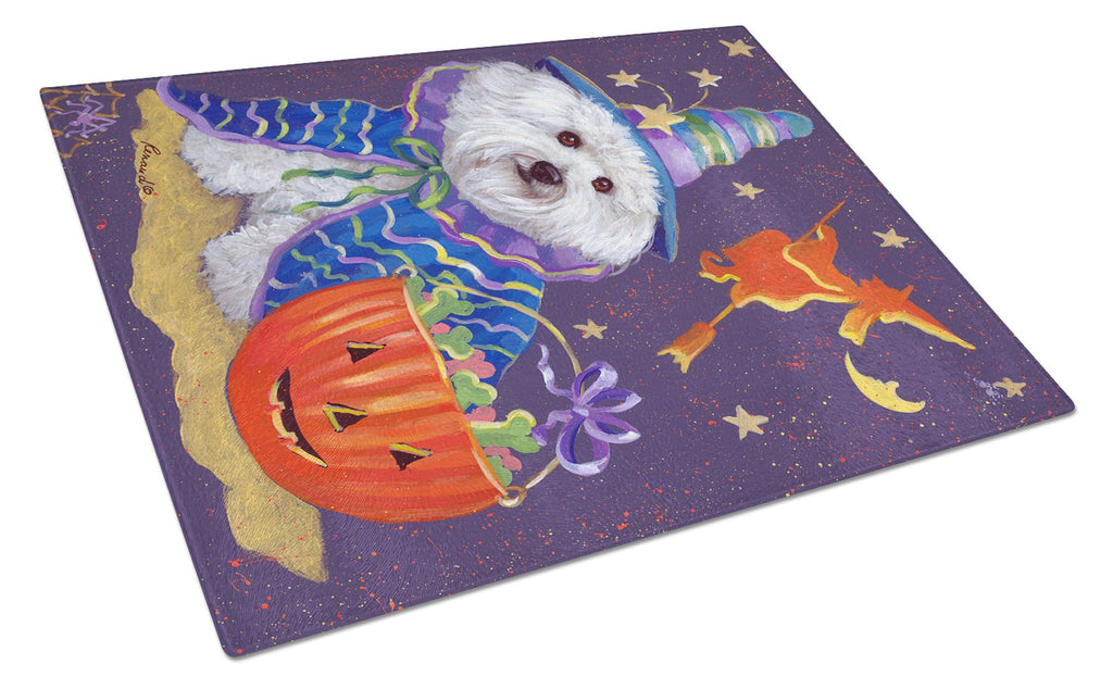 Bichon Frise Boo Halloween Cutting Board Tempered Glass Kitchen Cutting Surface, Heat Resistant Chopping, Non-Slip Feet, Food Prep & Serving
