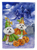 Bichon Frise Halloween Haunted House House Flag 28x40 Porch Sleeve Pole Decorative Outside Yard Banner Artwork Wall Hanging, Polyester