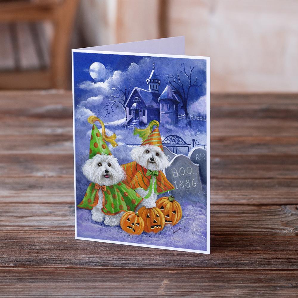 Bichon Frise Halloween Haunted House Greeting Cards Pack of 8 Blank Cards with Envelopes Whimsical A7 Size 5x7