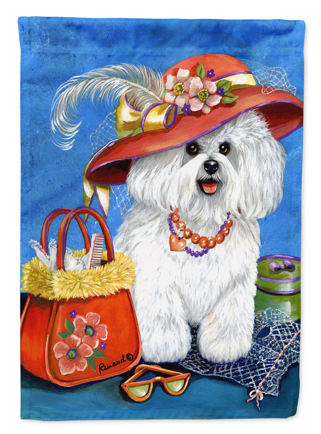 Bichon Frise Mademoiselle House Flag 28x40 Porch Sleeve Pole Decorative Outside Yard Banner Artwork Wall Hanging, Polyester