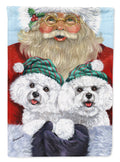 Bichon Frise Santa Christmas House Flag 28x40 Porch Sleeve Pole Decorative Outside Yard Banner Artwork Wall Hanging, Polyester
