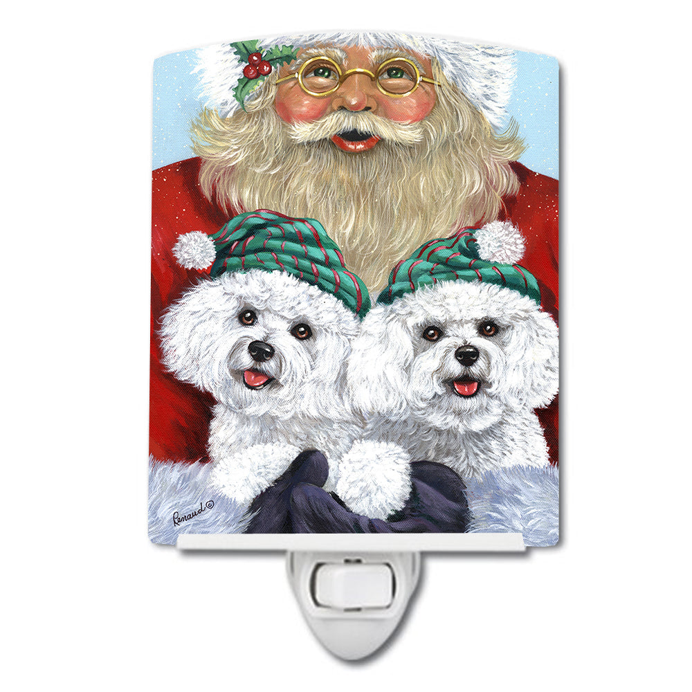 Bichon Frise Santa Christmas Ceramic Night Light Compact, UL-Certified, Ideal for Bedroom, Bathroom, Nursery, Hallway, Kitchen, 6x4x3, Multicolor