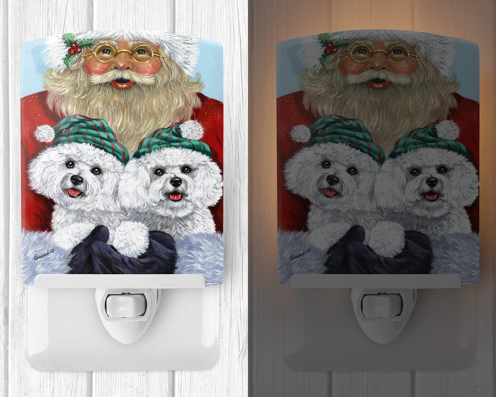 Bichon Frise Santa Christmas Ceramic Night Light Compact, UL-Certified, Ideal for Bedroom, Bathroom, Nursery, Hallway, Kitchen, 6x4x3, Multicolor