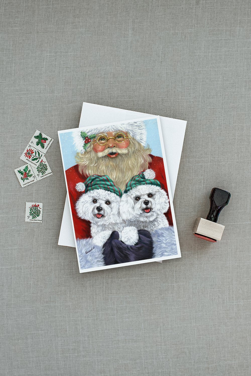 Bichon Frise Santa Christmas Greeting Cards Pack of 8 Blank Cards with Envelopes Whimsical A7 Size 5x7