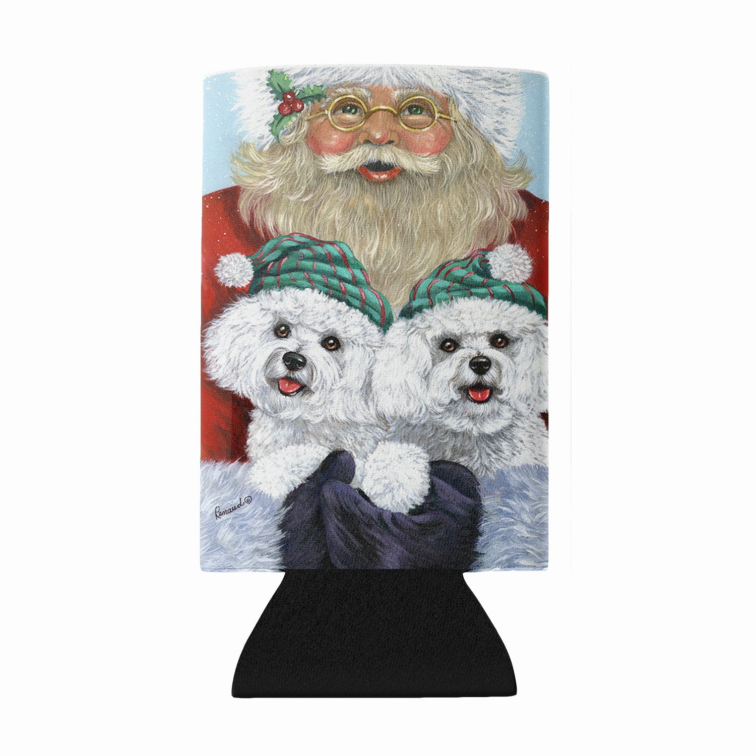 Bichon Frise Santa Christmas Wine Bottle Hugger Gift Sleeve for Standard 750 ml Bottles, Insulated Reusable Also Fits Mini Shot & Pint Bottles