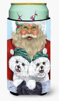 Bichon Frise Santa Christmas Tall Boy Hugger Can Cooler Sleeve Machine Washable Drink Collapsible Insulator Beverage Insulated Holder
