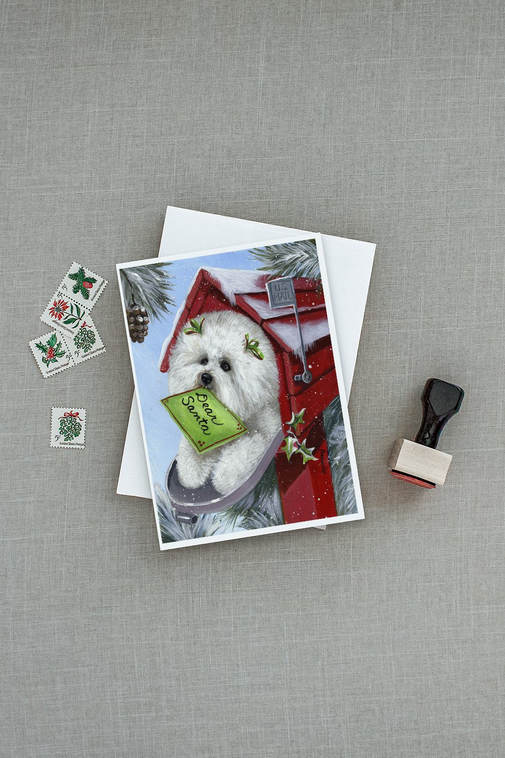 Bichon Frise Santa's List Christmas Greeting Cards Pack of 8 Blank Cards with Envelopes Whimsical A7 Size 5x7