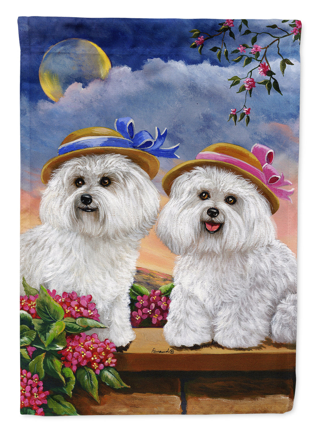 Bichon Frise Soulmates House Flag 28x40 Porch Sleeve Pole Decorative Outside Yard Banner Artwork Wall Hanging, Polyester