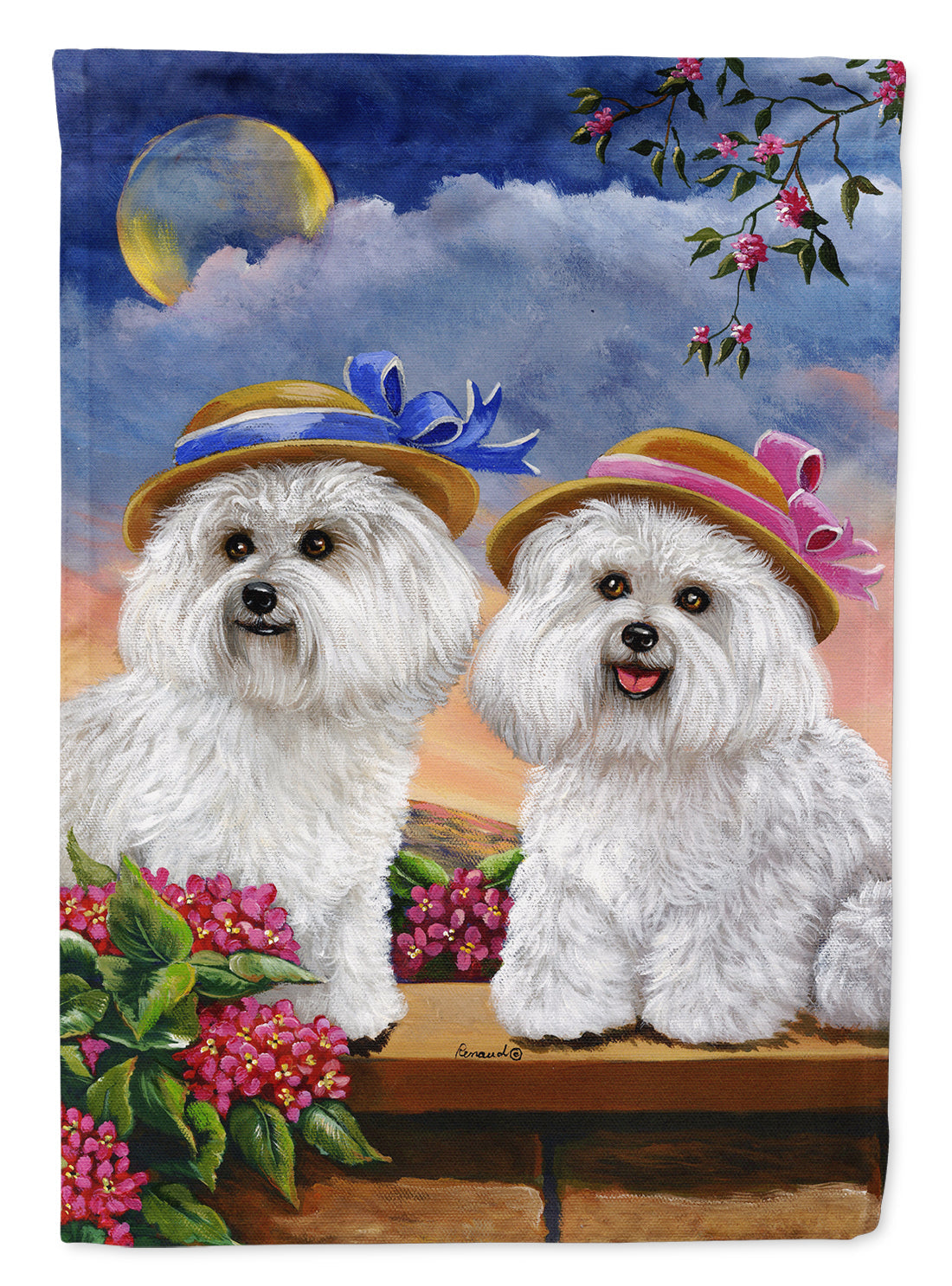 Bichon Frise Soulmates House Flag 28x40 Porch Sleeve Pole Decorative Outside Yard Banner Artwork Wall Hanging, Polyester