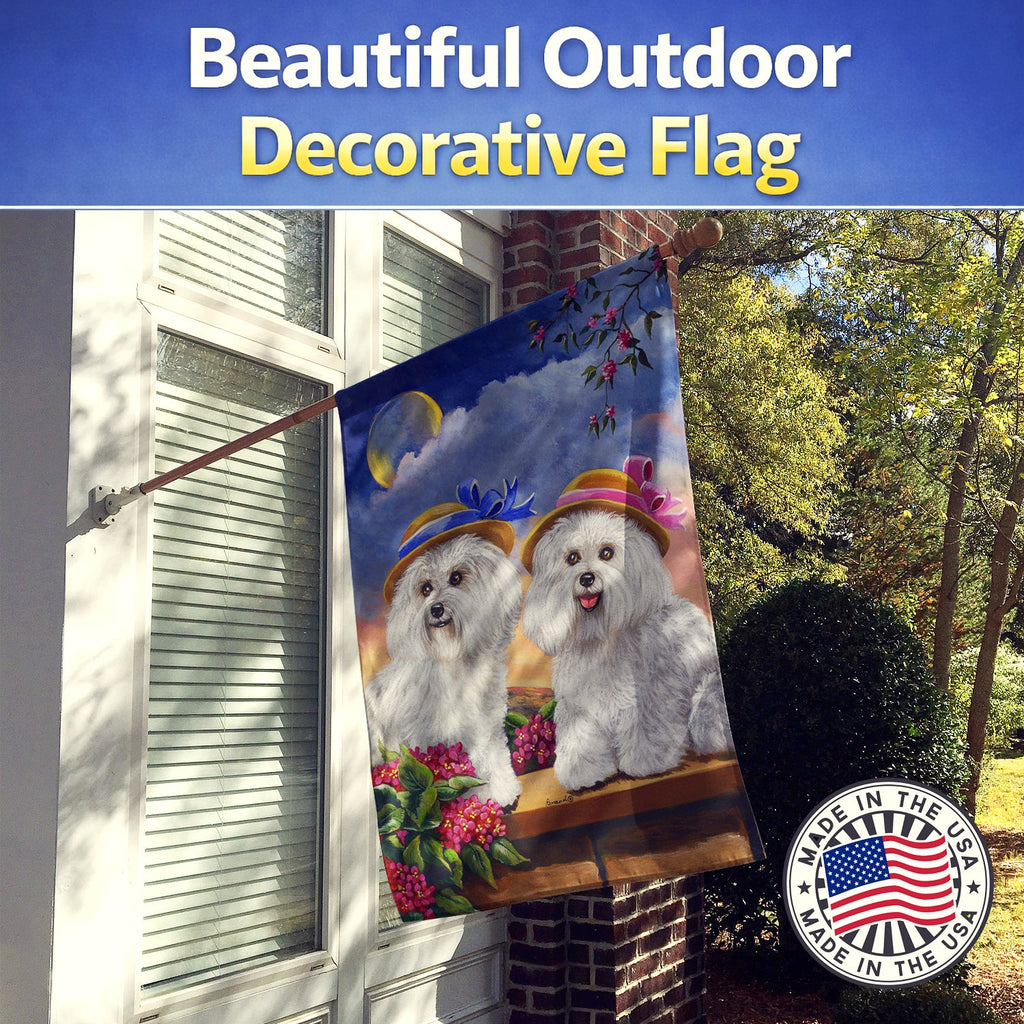 Bichon Frise Soulmates House Flag 28x40 Porch Sleeve Pole Decorative Outside Yard Banner Artwork Wall Hanging, Polyester