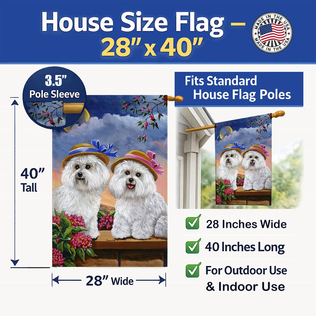 Bichon Frise Soulmates House Flag 28x40 Porch Sleeve Pole Decorative Outside Yard Banner Artwork Wall Hanging, Polyester