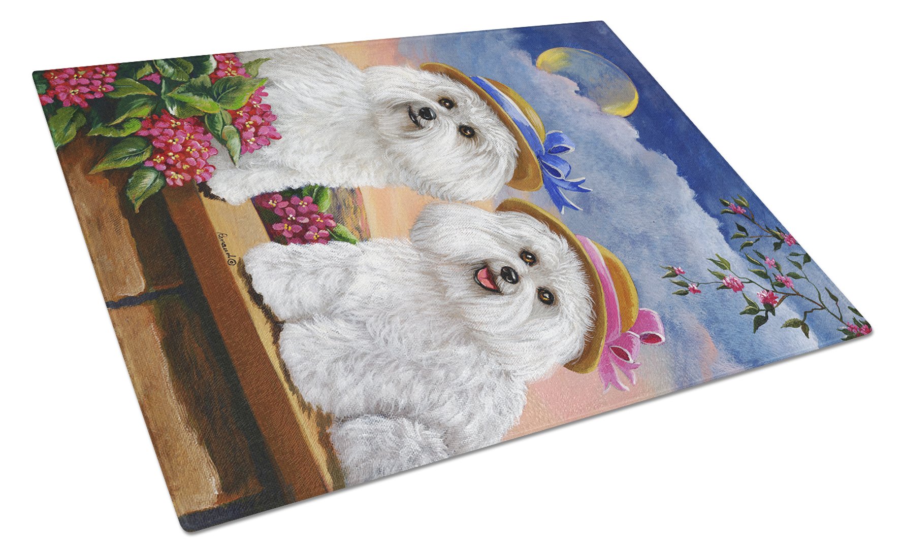 Bichon Frise Soulmates Cutting Board Tempered Glass Kitchen Cutting Surface, Heat Resistant Chopping, Non-Slip Feet, Food Prep & Serving