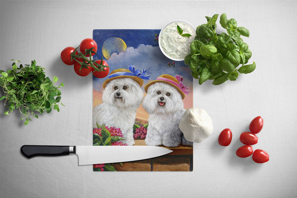 Bichon Frise Soulmates Cutting Board Tempered Glass Kitchen Cutting Surface, Heat Resistant Chopping, Non-Slip Feet, Food Prep & Serving