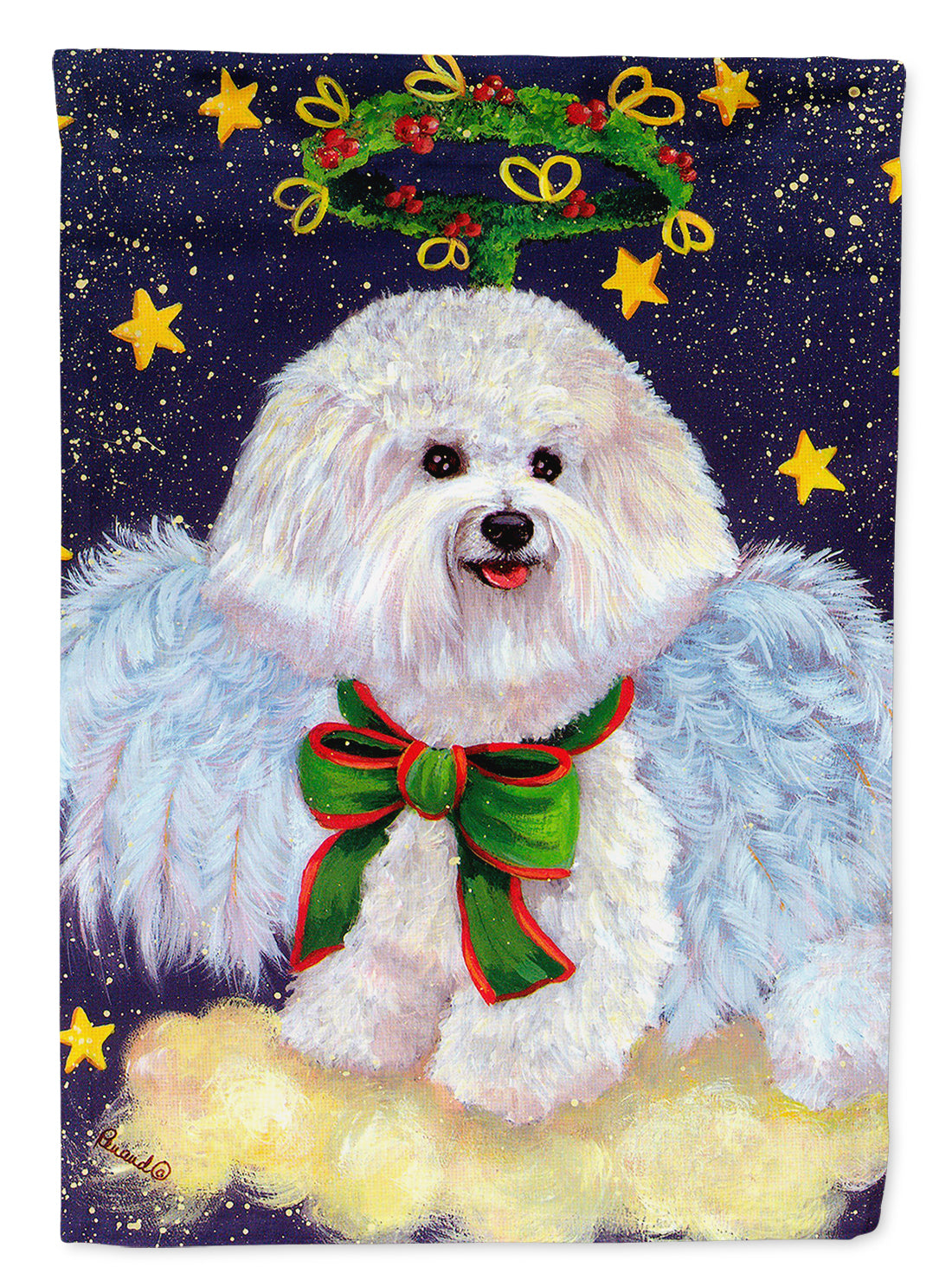 Bichon Frise Christmas Angel House Flag 28x40 Porch Sleeve Pole Decorative Outside Yard Banner Artwork Wall Hanging, Polyester