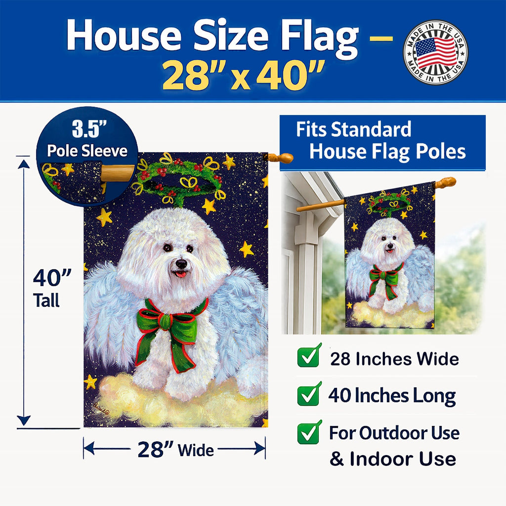 Bichon Frise Christmas Angel House Flag 28x40 Porch Sleeve Pole Decorative Outside Yard Banner Artwork Wall Hanging, Polyester