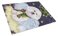 Bichon Frise Christmas Angel Cutting Board Tempered Glass Kitchen Cutting Surface, Heat Resistant Chopping, Non-Slip Feet, Food Prep & Serving