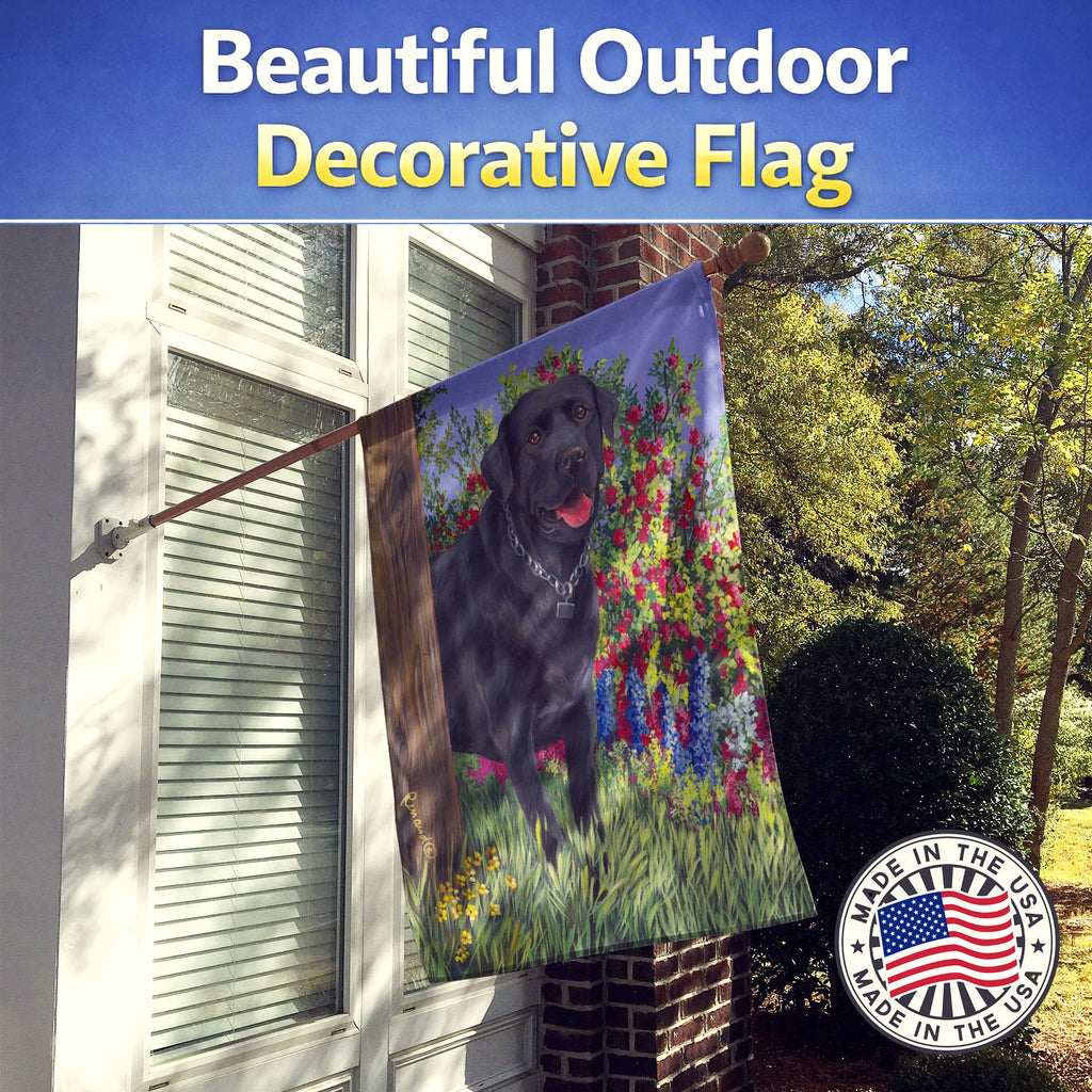 Black Labrador Retriever House Flag 28x40 Porch Sleeve Pole Decorative Outside Yard Banner Artwork Wall Hanging, Polyester