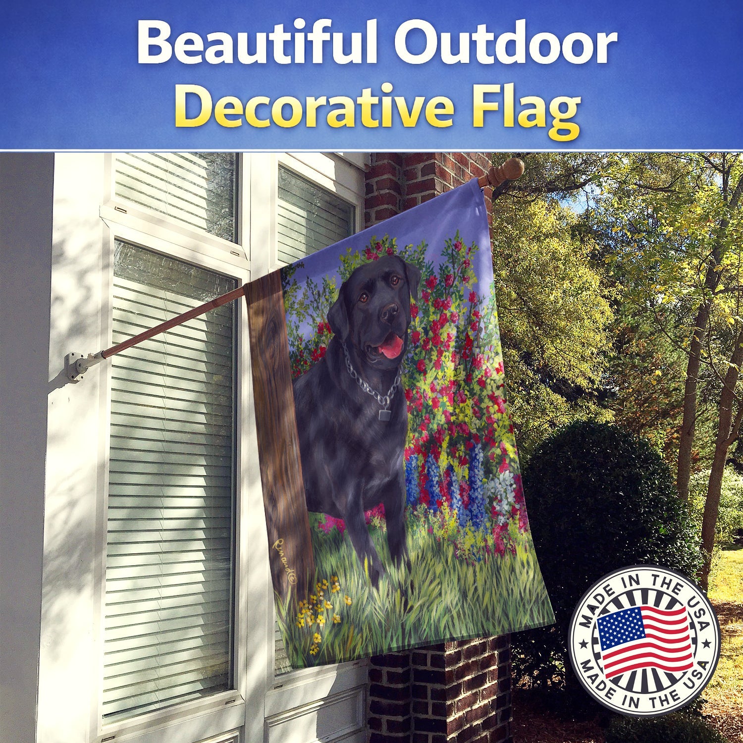 Black Labrador Retriever House Flag 28x40 Porch Sleeve Pole Decorative Outside Yard Banner Artwork Wall Hanging, Polyester