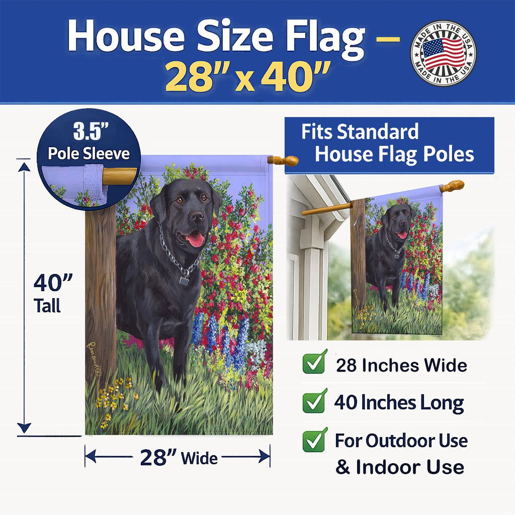 Black Labrador Retriever House Flag 28x40 Porch Sleeve Pole Decorative Outside Yard Banner Artwork Wall Hanging, Polyester