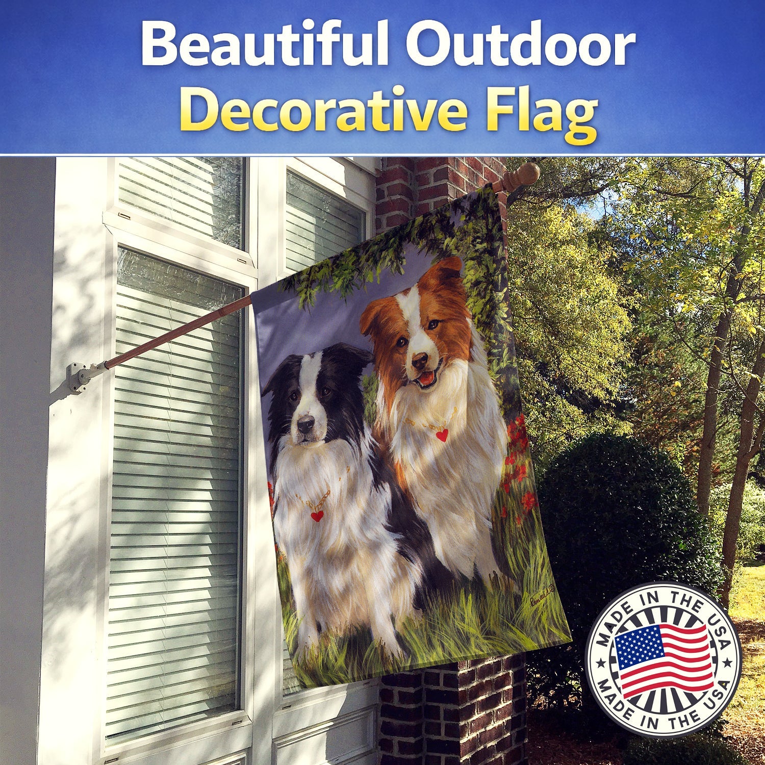 Border Collie Patrol House Flag 28x40 Porch Sleeve Pole Decorative Outside Yard Banner Artwork Wall Hanging, Polyester
