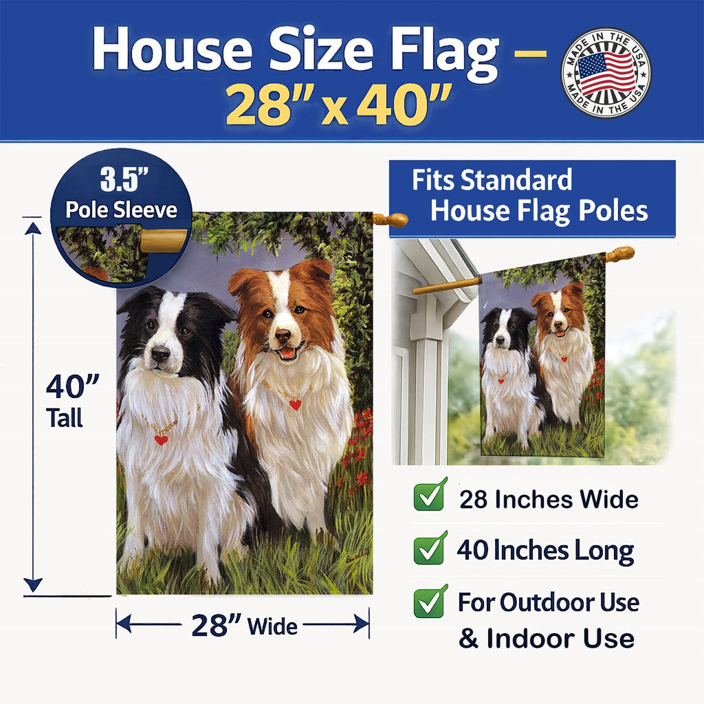 Border Collie Patrol House Flag 28x40 Porch Sleeve Pole Decorative Outside Yard Banner Artwork Wall Hanging, Polyester
