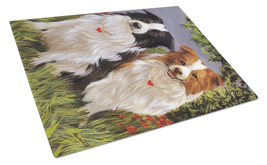 Border Collie Patrol Cutting Board Tempered Glass Kitchen Cutting Surface, Heat Resistant Chopping, Non-Slip Feet, Food Prep & Serving