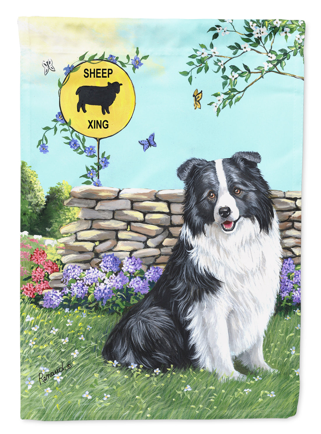 Border Collie Crossing House Flag 28x40 Porch Sleeve Pole Decorative Outside Yard Banner Artwork Wall Hanging, Polyester