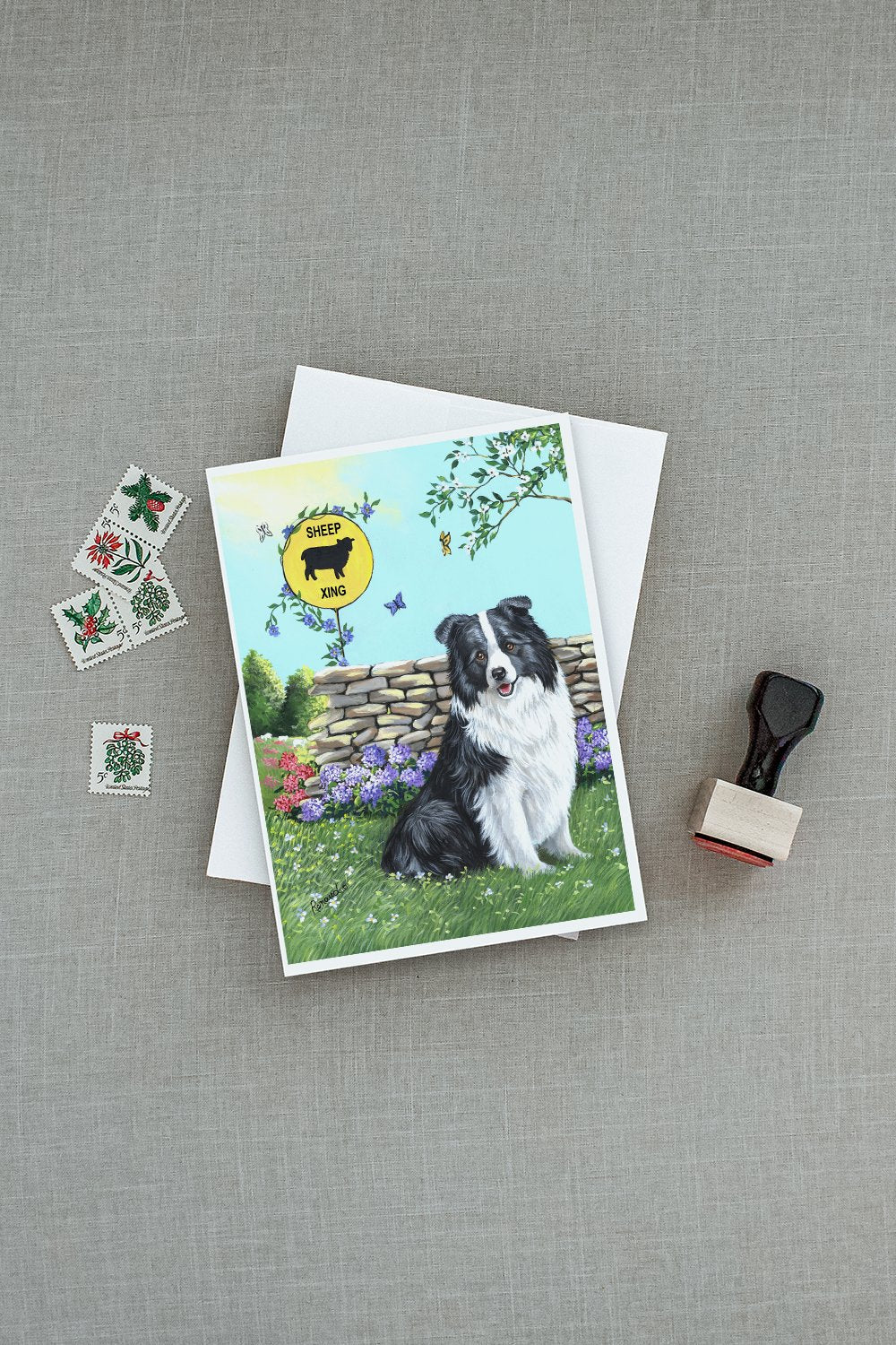 Border Collie Crossing Greeting Cards Pack of 8 Blank Cards with Envelopes Whimsical A7 Size 5x7