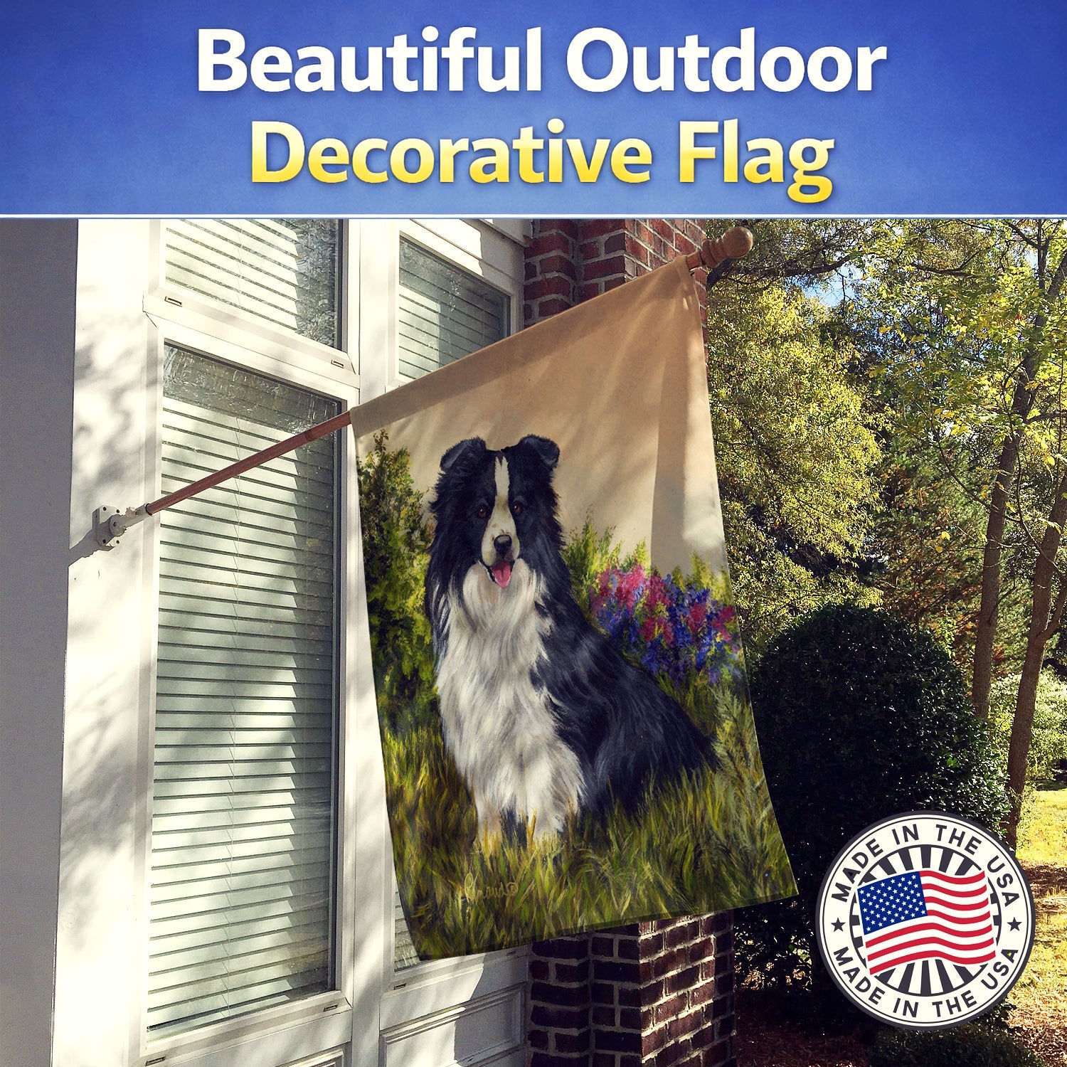 Border Collie Simplicity House Flag 28x40 Porch Sleeve Pole Decorative Outside Yard Banner Artwork Wall Hanging, Polyester