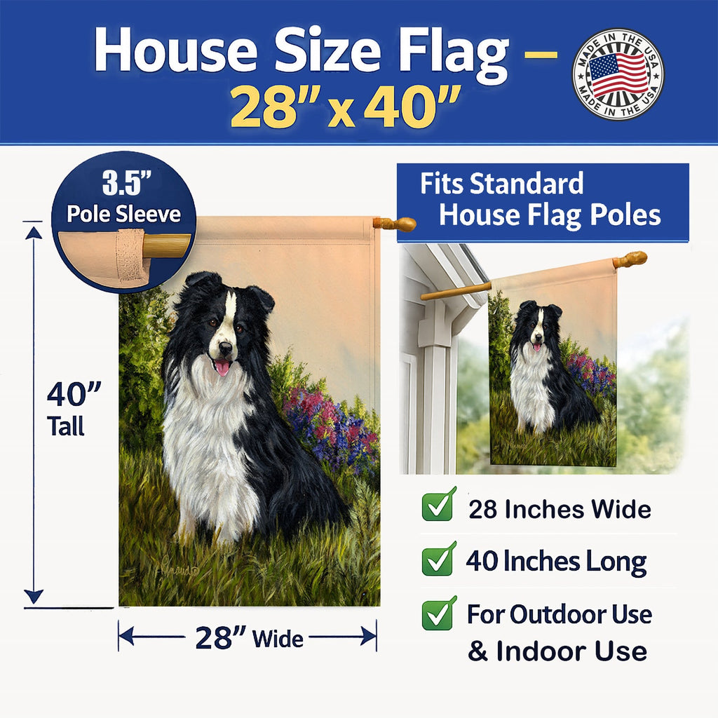 Border Collie Simplicity House Flag 28x40 Porch Sleeve Pole Decorative Outside Yard Banner Artwork Wall Hanging, Polyester