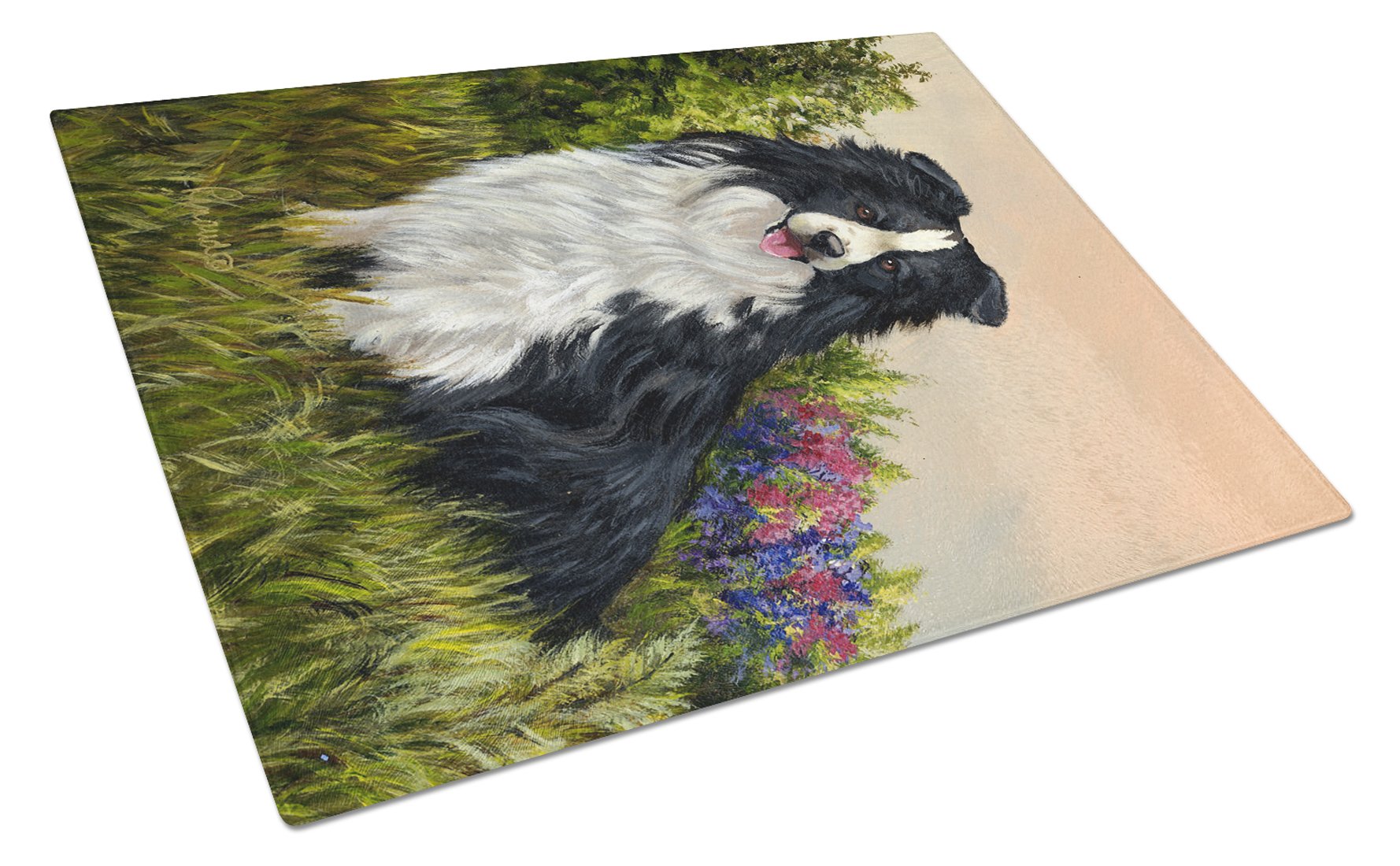 Border Collie Simplicity Cutting Board Tempered Glass Kitchen Cutting Surface, Heat Resistant Chopping, Non-Slip Feet, Food Prep & Serving