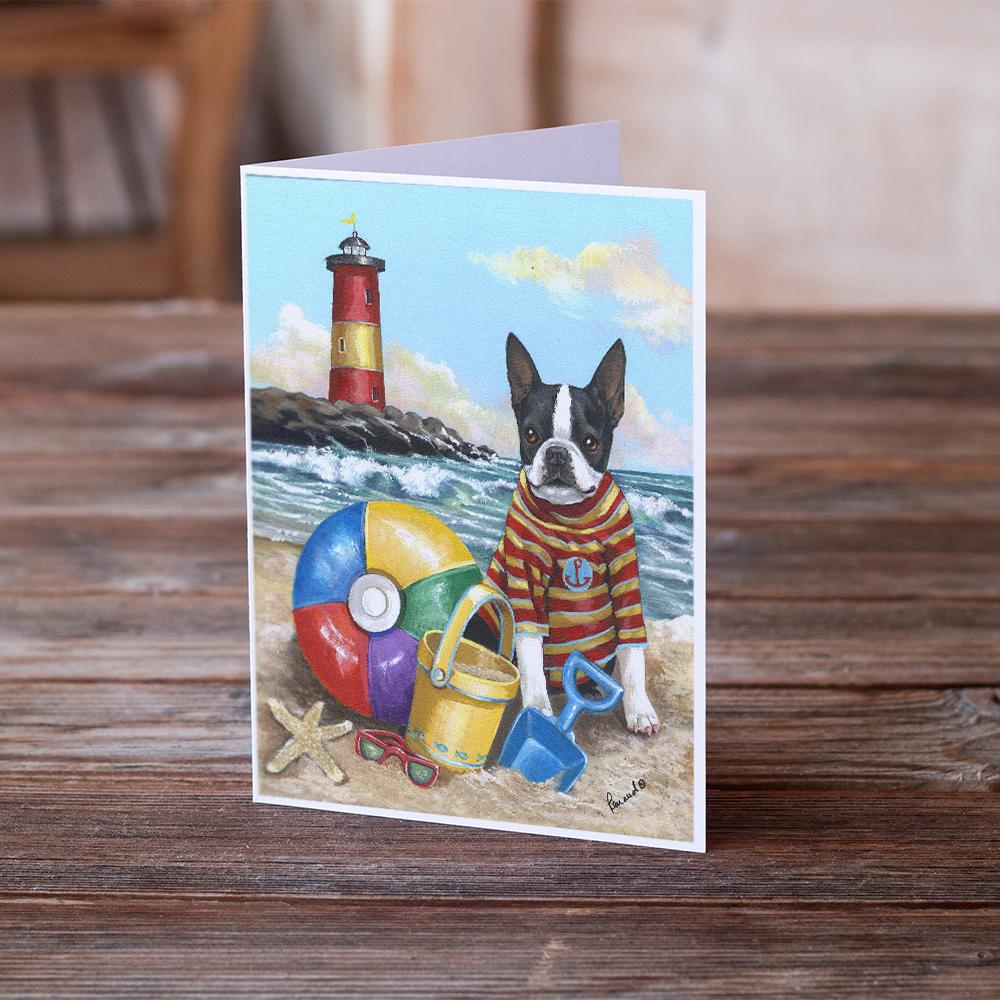 Boston Terrier Beach Baby Greeting Cards Pack of 8 Blank Cards with Envelopes Whimsical A7 Size 5x7