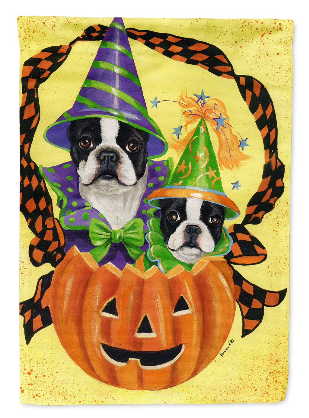 Boston Terrier Halloweenies House Flag 28x40 Porch Sleeve Pole Decorative Outside Yard Banner Artwork Wall Hanging, Polyester