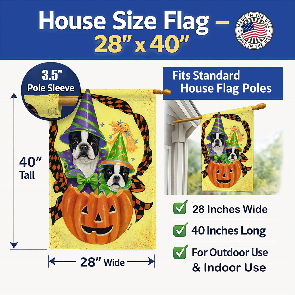 Boston Terrier Halloweenies House Flag 28x40 Porch Sleeve Pole Decorative Outside Yard Banner Artwork Wall Hanging, Polyester