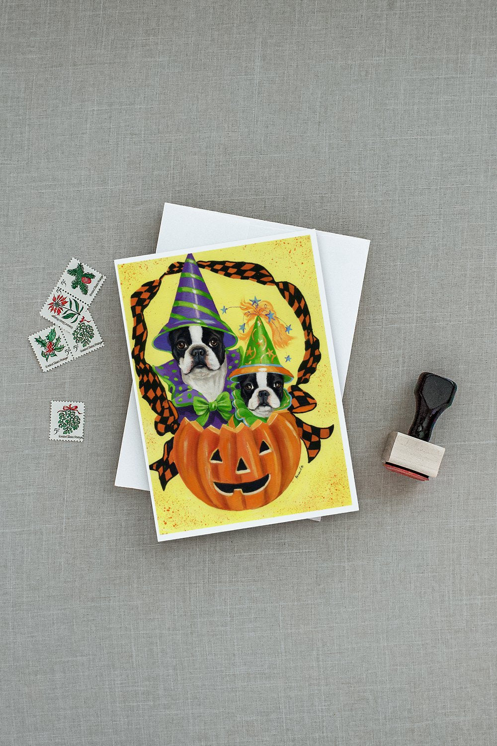 Boston Terrier Halloweenies Greeting Cards Pack of 8 Blank Cards with Envelopes Whimsical A7 Size 5x7