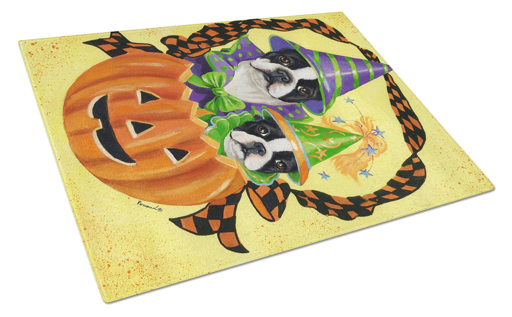 Boston Terrier Halloweenies Cutting Board Tempered Glass Kitchen Cutting Surface, Heat Resistant Chopping, Non-Slip Feet, Food Prep & Serving