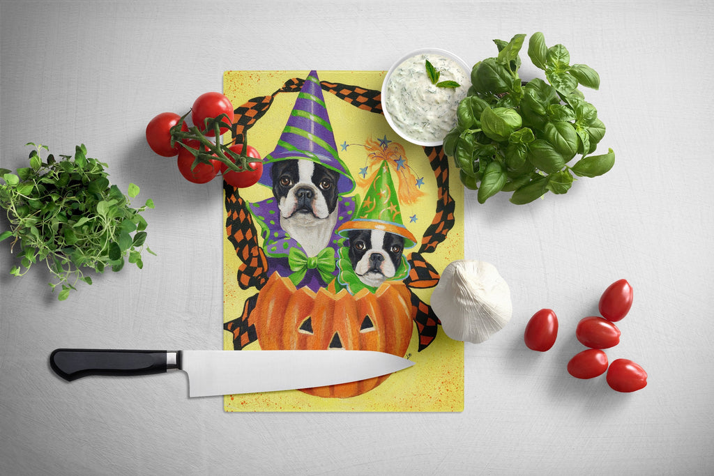 Boston Terrier Halloweenies Cutting Board Tempered Glass Kitchen Cutting Surface, Heat Resistant Chopping, Non-Slip Feet, Food Prep & Serving