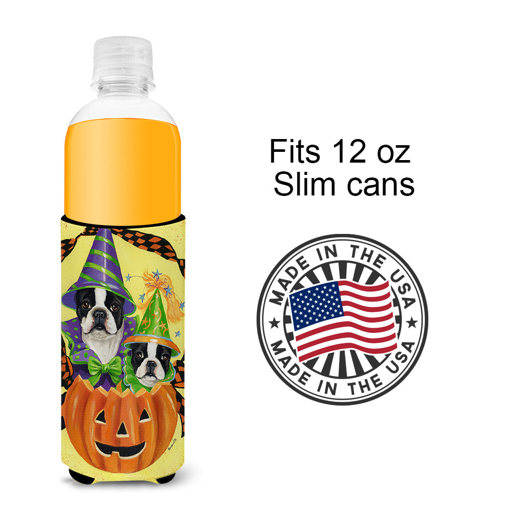 Boston Terrier Halloweenies Slim Can Hugger , Insulated Foam Hugger for 12 oz Slim Cans, Beer Bottles & Water Bottles, Printed in USA
