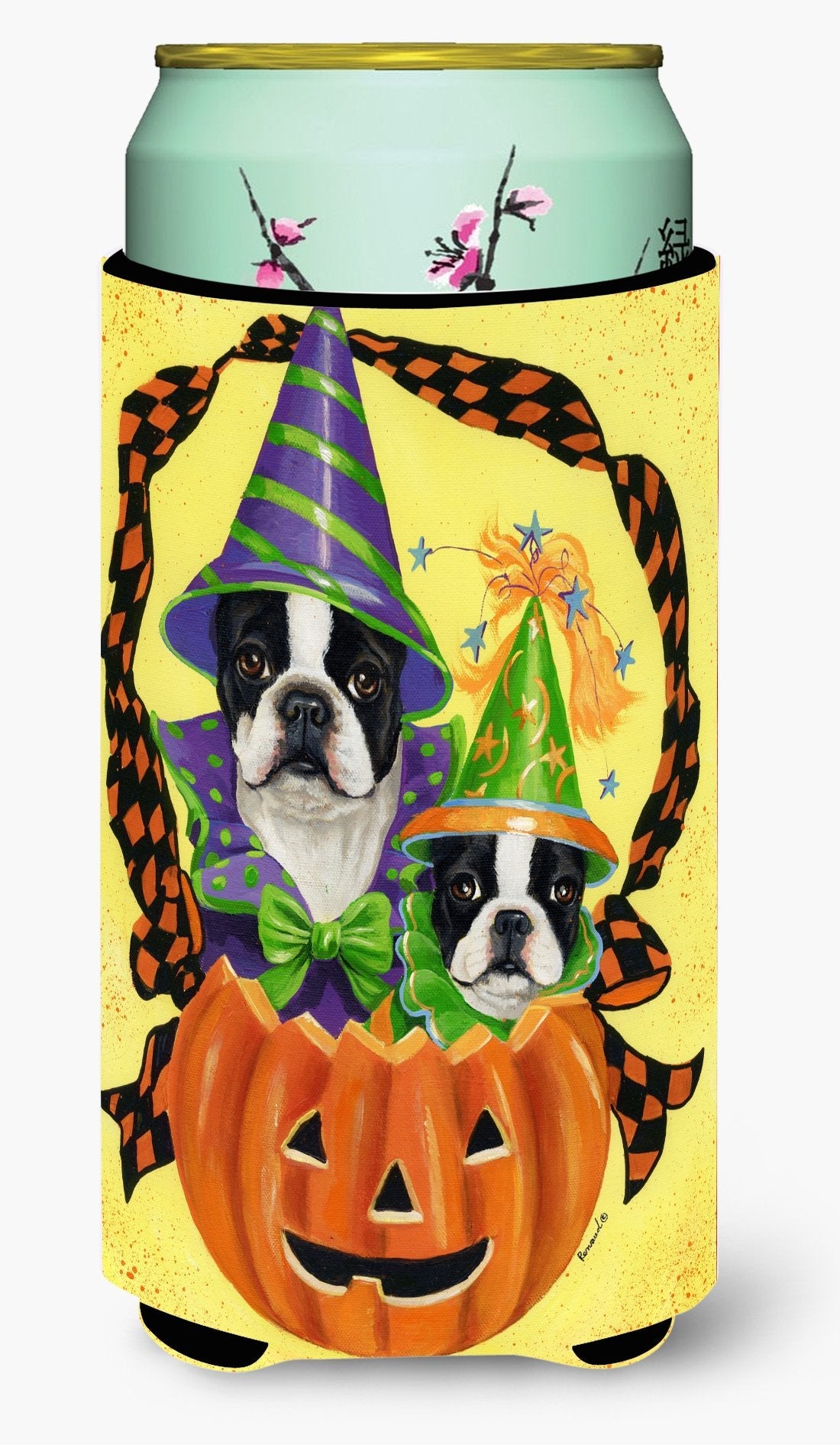 Boston Terrier Halloweenies Tall Boy Hugger Can Cooler Sleeve Machine Washable Drink Collapsible Insulator Beverage Insulated Holder